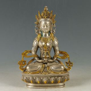 Chinese Silver Copper Gilt Hand Carved Medicine Buddha Statue My1152