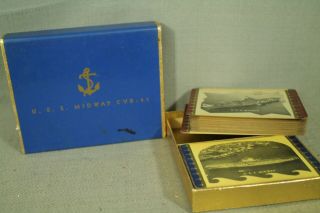 Rare Vintage Old 2 Decks Uss Midway Playing Cards Aircraft Carrier U.  S.  Navy Ship