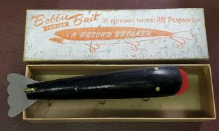 Vintage Rc Bobbie Bait Musky Wooden Lure With Box Black White
