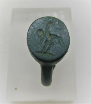 European Finds Ancient Roman Bronze Legionary Seal Ring Eagle Aquilla
