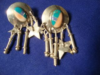 Rare William Native American Navajo Turquoise Sterling Silver Earrings