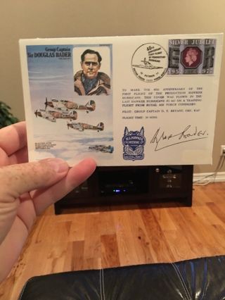 Raf Legless Ace Douglas Bader Signed Stamp Cover - Rare