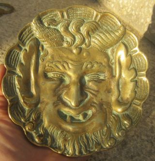 Devil evil satan face head Ashtray Vintage Antique brass / bronze,  patina.  /3/ 2