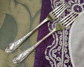 R&s Antique Floral Pattern Table Fork Set X2 Silver Plate C1903 Art Nouveau Era