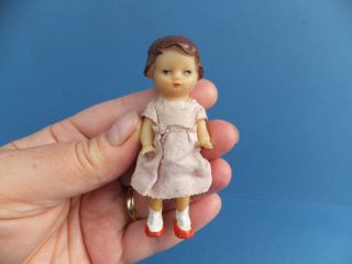 Old Vintage Antique Little Rubber Miniature Girl Doll 3 " 8.  5cm Doll 