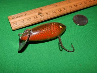 Colorful Red Scale Heddon Deep - O - Diver Crab Wiggler Dowagiac Minnow 1920s