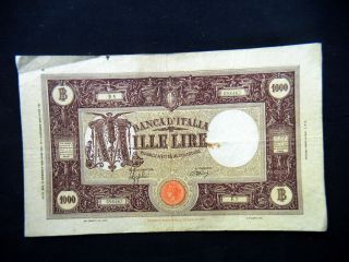 1942 Italy Kingdom Rare Extra Large Banknote 1000 Lire Vf Grande M