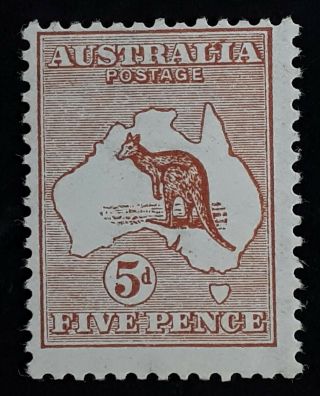 Rare 1913 - Australia 5d Chestnut Kangaroo Stamp Full Gum Muh