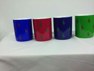 Rare Ralph Lauren Polo Pony Allover Coffee Cups Mugs Set Of Four