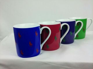 Rare Ralph Lauren Polo Pony Allover Coffee Cups Mugs Set Of Four 2