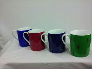 Rare Ralph Lauren Polo Pony Allover Coffee Cups Mugs Set Of Four 3