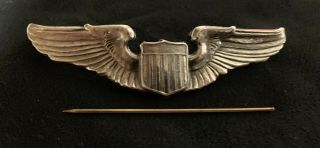 Rare Sterling Wwii Us Army Air Corp Pilot Wings 3 " Clutch Back.  A.  E.  Co.  Utica Ny