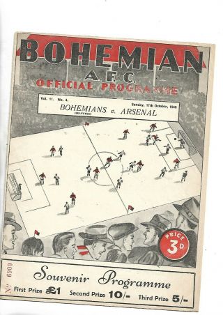 17/10/48 Bohemians V Arsenal Rare Friendly