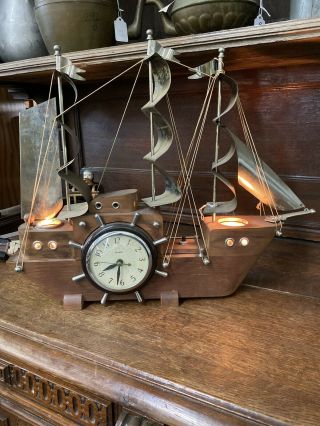 Beautify Wood Ship Electric Clock,  Metal Sail Night Lamp Lite United Sessions