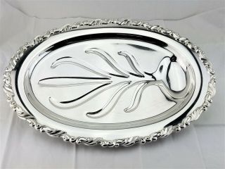 Oneida Scroll Silver Footed Meat Turkey Platter Fish Serving Tray Tree Well 18 " L