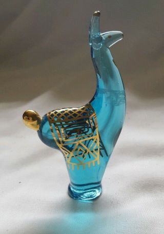Vintage Rare Alpaca Llama Gold Overlay On Aqua Glass Figurine