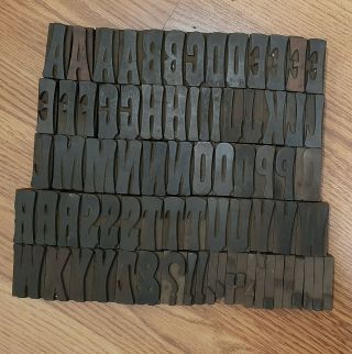Antique 76 Pc Wooden Type Printing Blocks Complete Alphabet Letterpress Letters