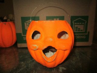 Vtg Rare Pulpco Paper Mache Halloween Pumpkin W/ Battery Holder