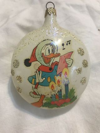 Rare Vintage 60s Donald Duck Glass Ball Ornament Christmas Disney Productions