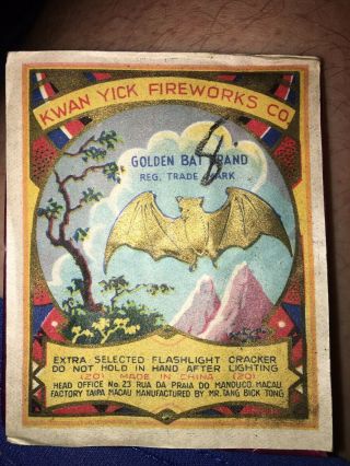 Rare Cl 1 Golden Bat Firecracker Pack Label - Red.  20’s