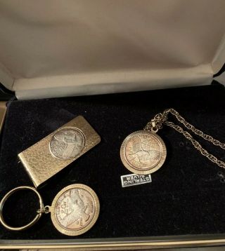 Silver Issue 2gr Fine Silver Set.  999 Coin Money Clip,  Key Chain And Pendant