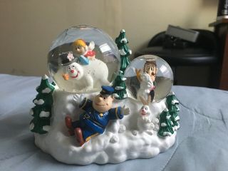 Enesco Musical Frosty The Snowman Snow Globe Double Snowdome 2000 - Rare