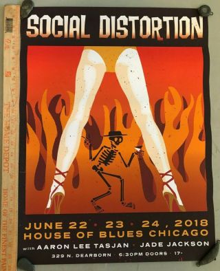 Rare 2018 Social Distortion Tour Poster 3 Shows @ Chicago House Of Blues 24 " X18 "