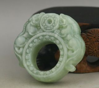 Old Chinese Natural Jade Hand - Carved Statue Of Chinese Double Dragon Ring