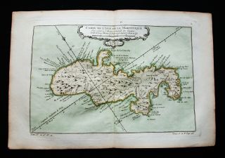 1754 Bellin: Orig.  Map: Caribbean,  Central America,  Martinique Island,  Antilles