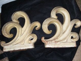 Vintage Art Deco Syroco Wood Bookends Scroll Pattern Rare Collectible