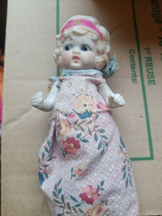 Vintage Antique Bisque Doll Moving Arms Frozen Legs Japan Bow Headband