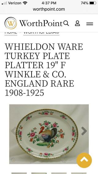 Whieldon Ware Turkey Platter Rare 19’ Long X 15 3/4 Wide