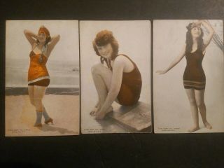 Mack Sennett Girls " Bathing Beautys " Colorized1920s Exhibit Rare 3card Lot5