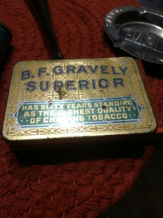 Antique Tobacco Advertising " B.  F.  Gravely Superior " Chewing Tobacco Tin