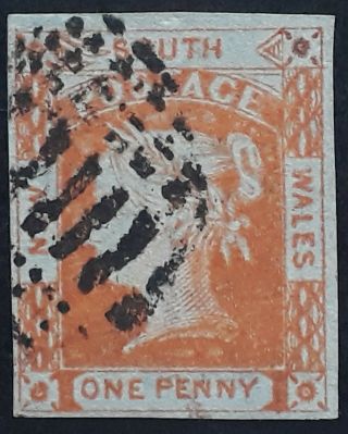 Rare 1854 - Nsw Australia 1d Orange Vermilion Laureate Stamp No Leaves Right
