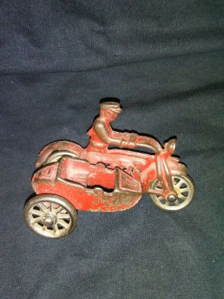 Hubley Vintage Antique Cast Iron Motorcycle With Sidecar