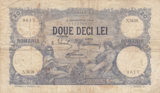 20 Lei Vg - Fine Banknote From Romania 1924 Pick - 20 Rare