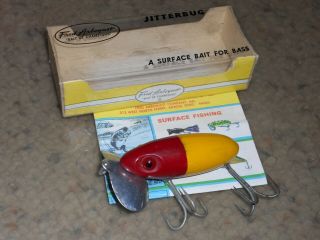 Vintage Fred Arbogast Jitterbug 2.  5 " Fishing Lure - Red & White/box