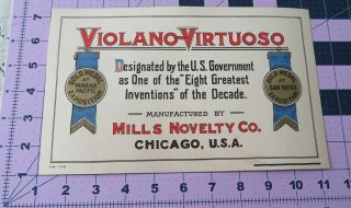 Rare Advertising Card For The Mills Co.  Violano - Virtuoso,  Coin Op.  Violin Player