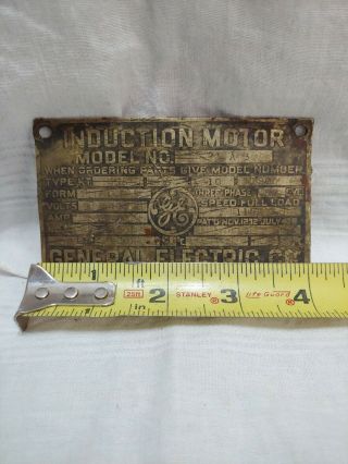 Vtg Antique General Electric Motor Base ID Tag Plate Type 10hp motor 3