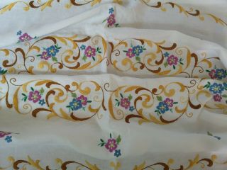 Vintage Hand Embroidered Floral Circlet Large Linen Tablecloth