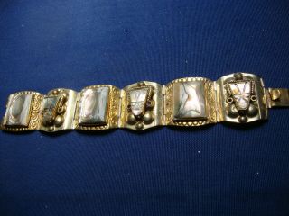 Rare Vermeil Cameo Sterling Silver Old Pawn Thick Big Chunky Bracelet