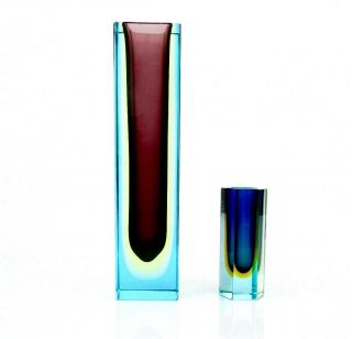 Rare Huge 30cm Murano Uranium/turquoise Art Glass Ufo Space Age Block Vase