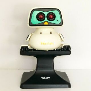 Vintage Rare 1985 Tomy Hootbot Toy Robot Owl With Stand Great