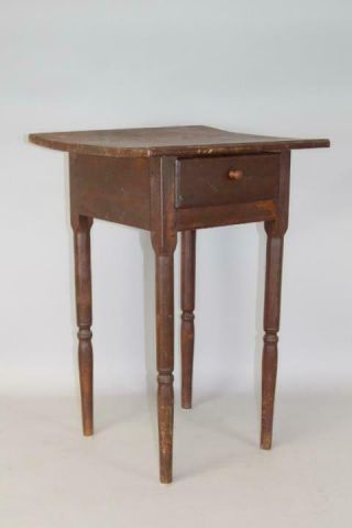 Rare 19th C Enfield Ct Shaker One Drawer Stand In Butternut Spanish Brown Paint