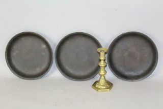 A Rare Set Of 3 Early 19th C Cast Iron Deep Dish Plates In Old Grungy Surface