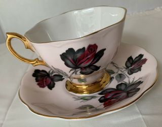 Vintage Royal Albert Tea Cup And Saucer Pink With Red Roses Gold Leaf