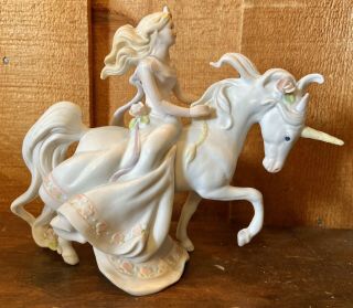 Rare Vintage 1990 Enesco Elusive Legends Unicorn & Woman Figurine Santiago