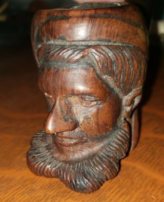 Vintage Antique Large Wood Hand Carved Pirate Pipe Deep Patina Detail