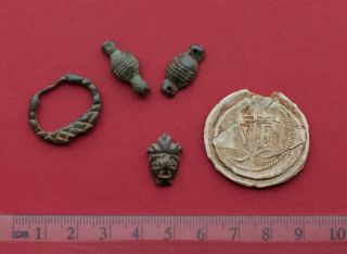Group Of Medieval Metal Detecting Finds - Lead Bag Seal - Buckle - Bar Mounts.